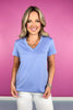 SSYS Signature Double Lined V Neck Lightweight Air Tee Shirt In Light Blue