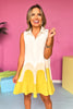Off White Gold Sleeveless Collared Colorblock Arch Dress