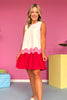 Cream Pink Red Colorblock Ric Rac Contrast Sleeveless Dress *FINAL SALE*