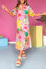 Pink Multi Floral Print Collared Drop Shoulder Midi Dress