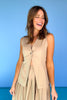 Beige Single Button Woven Vest, front slit, v-neck, sophisticated, concert top, ssys by mallory fitzsimmons