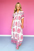 Pink Printed Smocked Yoke Balloon Sleeve Midi Dress