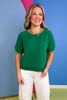 Kelly Green Striped Trim Raglan Short Sleeve Top *FINAL SALE*, striped neckline, striped trim on sleeves, casual, comfy, spring top, summer top, everyday wear, ssys by mallory fitzsimmons