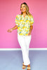 Ivory Yellow Floral Smocked Yoke Split Neck Top