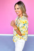 Ivory Yellow Floral Smocked Yoke Split Neck Top *FINAL SALE*