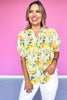 Ivory Yellow Floral Smocked Yoke Split Neck Top *FINAL SALE*