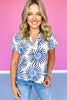 Blue Sunburst Printed V Neck Top