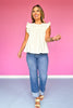 Cream Flutter Sleeve Ruffle Top