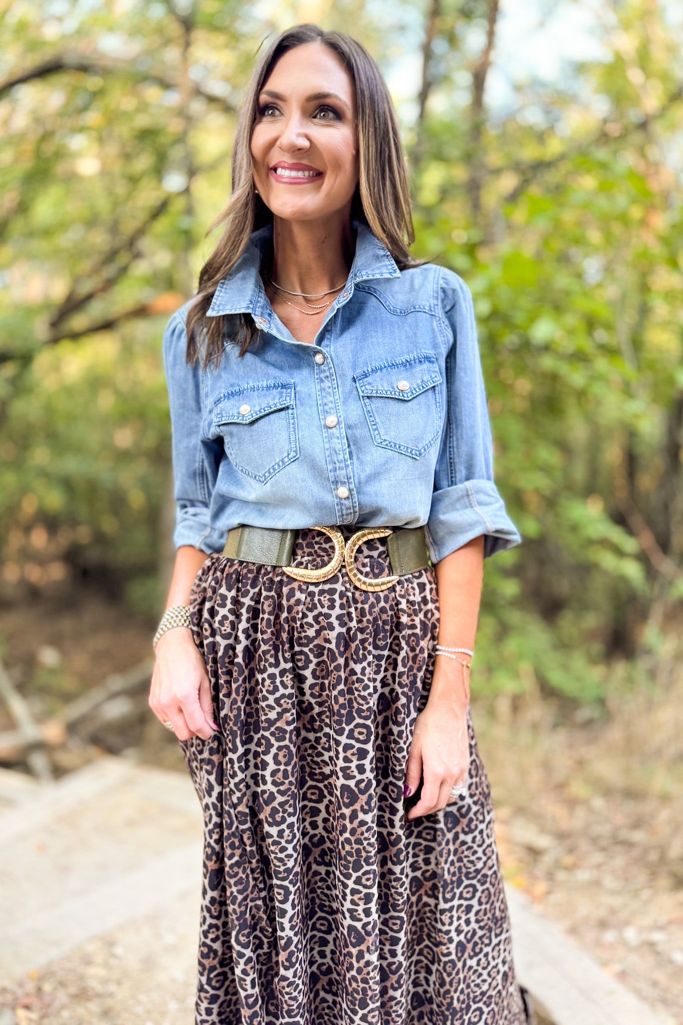 SSYS Regina Denim Pearl Button Long Sleeve Top