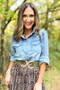 SSYS Regina Denim Pearl Button Long Sleeve Top