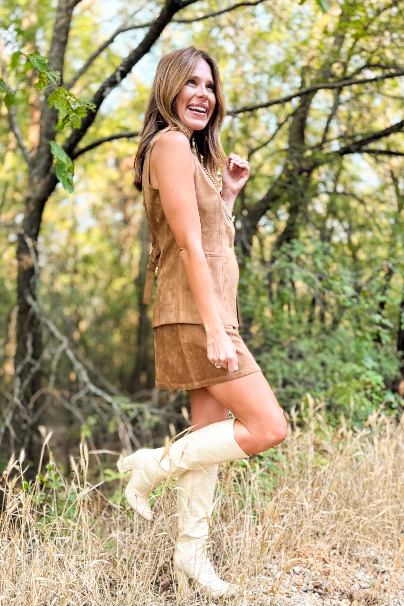 SSYS Demi Suede Slit Skort In Tan