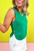 Green Crew Neck Sleeveless Side Button Detail Top, snap button details, st. patricks day, spring top, ssys by mallory fitzsimmons