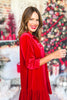 SSYS The Velvet Phoebe Smocked Long Sleeve Dress In Red