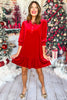 SSYS The Velvet Phoebe Smocked Long Sleeve Dress In Red