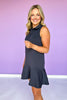 SSYS Sleeveless Margaret Drop Waist Collared Scuba Dress In Black