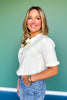 SSYS Bonnie Short Sleeve Ruffle Button Sweater In Ivory