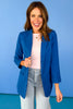 Blue Open Front Classic Blazer, chic, work blazer, professional, sophisticated, pockets, ssys by mallory fitzsimmons