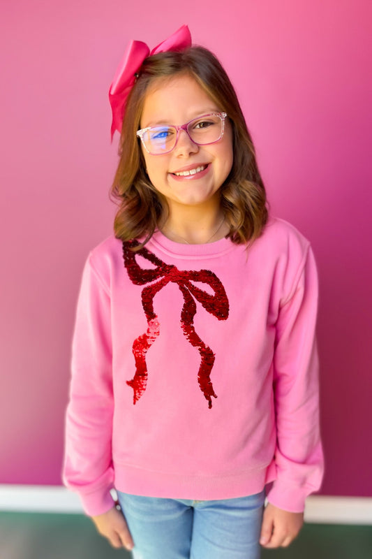 SSYS Kids Dorothy Bow Sequin Sweatshirt In Bubblegum