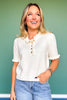 SSYS Bonnie Short Sleeve Ruffle Button Sweater In Ivory