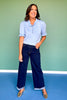 SSYS Bonnie Short Sleeve Ruffle Button Sweater In Light Blue