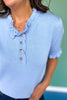 SSYS Bonnie Short Sleeve Ruffle Button Sweater In Light Blue
