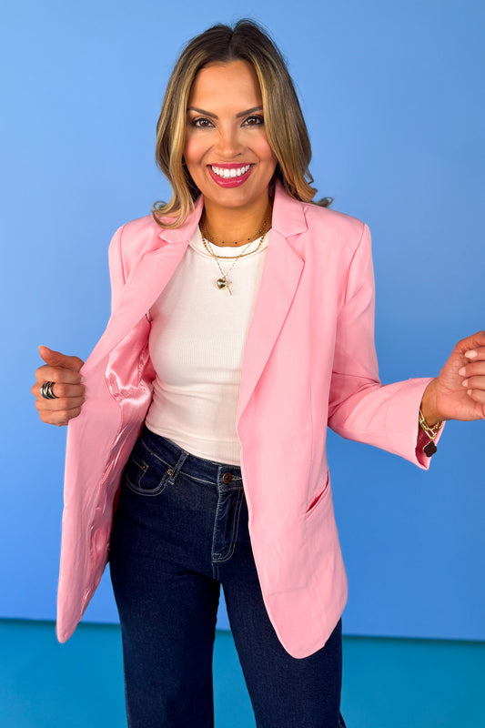 Pink Open Front Classic Blazer, chic, work blazer, professional, sophisticated, pockets, ssys by mallory fitzsimmons