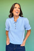 SSYS Bonnie Short Sleeve Ruffle Button Sweater In Light Blue