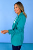 Teal Open Front Classic Blazer, chic, work blazer, professional, sophisticated, pockets, ssys by mallory fitzsimmons