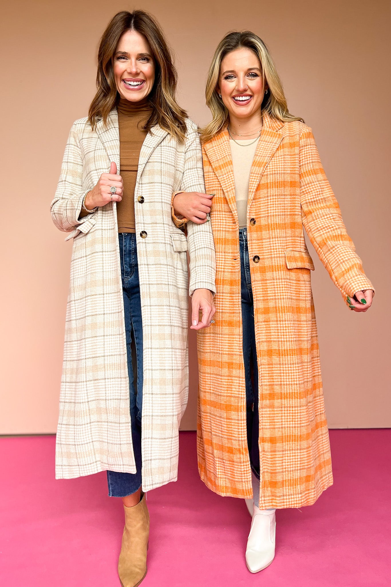 Orange Plaid Button Detail Long Coat *FINAL SALE*