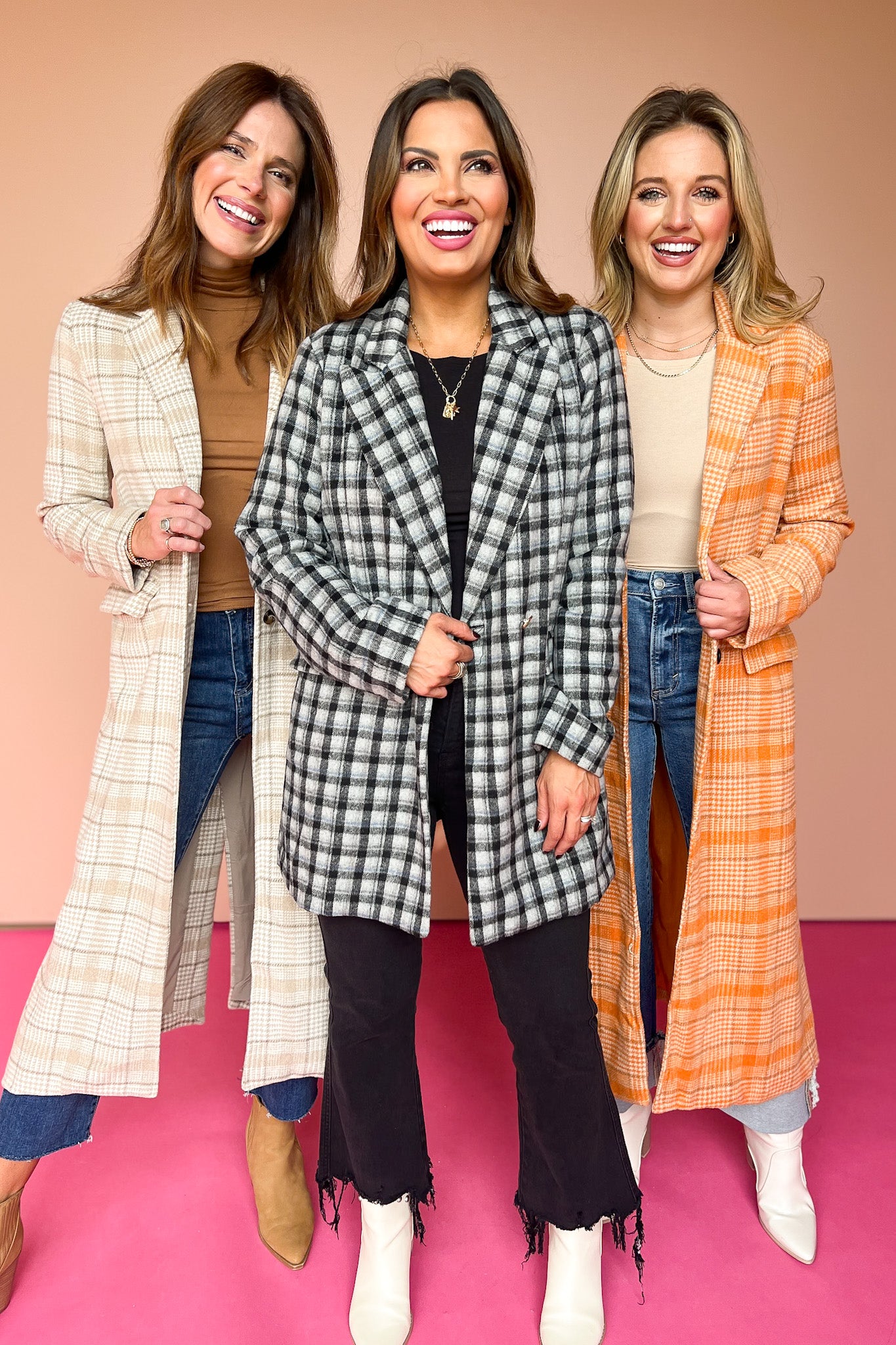 Tan Plaid Button Detail Long Coat *FINAL SALE*