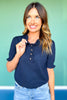 SSYS Bonnie Short Sleeve Ruffle Button Sweater In Navy