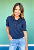 SSYS Bonnie Short Sleeve Ruffle Button Sweater In Navy