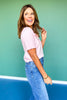 SSYS Bonnie Short Sleeve Ruffle Button Sweater In Light Pink