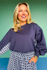 SSYS Crew Neck Printed Panel Scuba Sweatshirt In Navy Cane