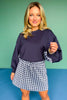 SSYS Crew Neck Printed Panel Scuba Sweatshirt In Navy Cane