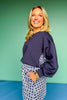 SSYS Crew Neck Printed Panel Scuba Sweatshirt In Navy Cane