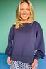 SSYS Crew Neck Printed Panel Scuba Sweatshirt In Navy Cane