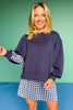 SSYS Crew Neck Printed Panel Scuba Sweatshirt In Navy Cane