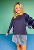 SSYS Crew Neck Printed Panel Scuba Sweatshirt In Navy Cane