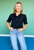 SSYS Bonnie Short Sleeve Ruffle Button Sweater In Black