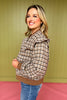 Camel Plaid Ruffle Shoulder Detail Bomber Jacket