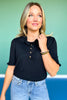 SSYS Bonnie Short Sleeve Ruffle Button Sweater In Black