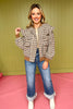 Camel Plaid Ruffle Shoulder Detail Bomber Jacket *FINAL SALE*