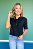 SSYS Bonnie Short Sleeve Ruffle Button Sweater In Black