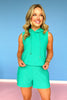 SSYS Sleeveless Sophie Ribbed Quilted Hoodie Top In Teal