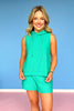 SSYS Sleeveless Sophie Ribbed Quilted Hoodie Top In Teal