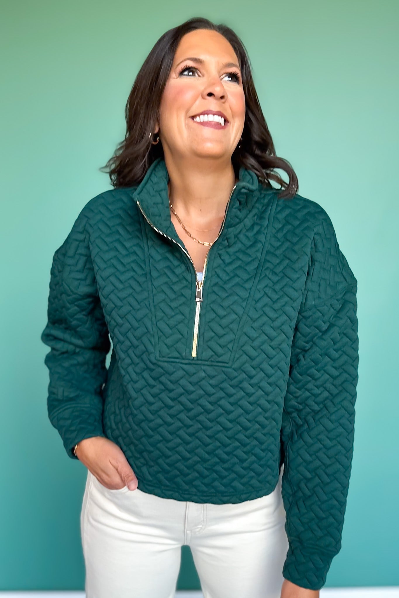 SSYS Tristan Cross Hatch Quilted Pullover In Teal