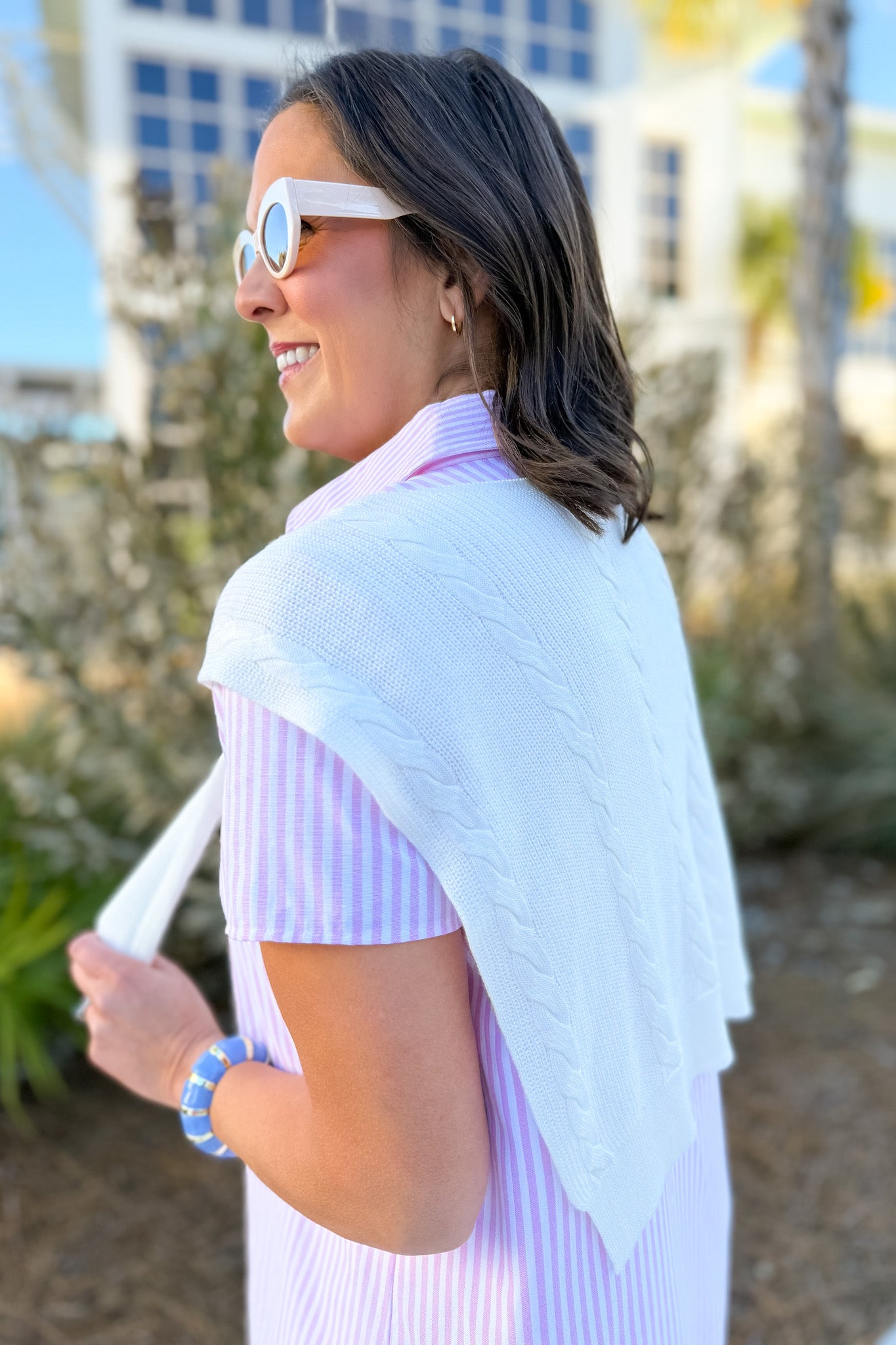 SSYS Polly Over The Shoulder Cable Knit Sweater In White