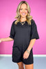 Black Knit Drop Shoulder Short Sleeve Romper *FINAL SALE*