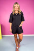 Black Knit Drop Shoulder Short Sleeve Romper *FINAL SALE*